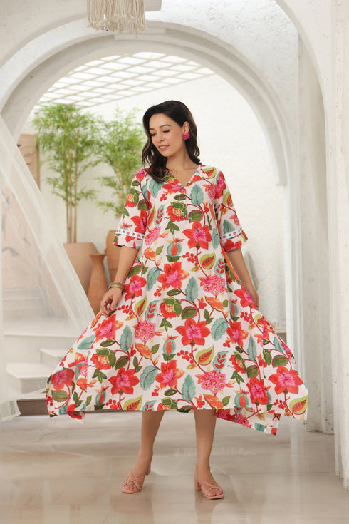 Pure Cotton A-line Midi Ethnic Dresses